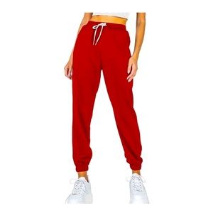 Red, Ezymall High Waisted Athletic Lounge Joggers
